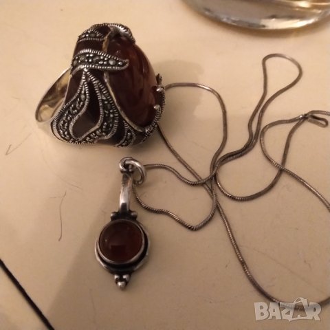 Сребърен лот с карнеол и марказити 