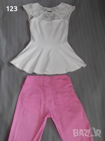 Спортно-елегантен комплект от дантелена блузка  и панталон в цвят „Пинко-розовата пантера“, снимка 2 - Комплекти - 50621846