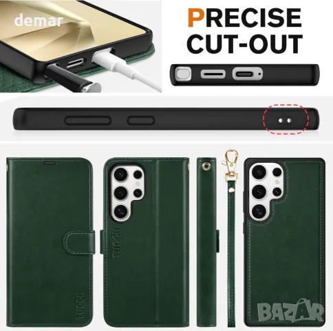 Калъф TUCCH Wallet за Galaxy S25 Ultra (6,9") 2025 5G, 2 в 1 отделящ се фолио калъф, каишка за китка, снимка 8 - Калъфи, кейсове - 49083611