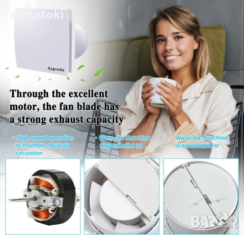 Aygrochy Безшумен абсорбатор за баня, 150 мм с анти-възвратна система, за кухня, баня, гараж, снимка 3 - Влагоабсорбатори и влагоуловители - 52134317