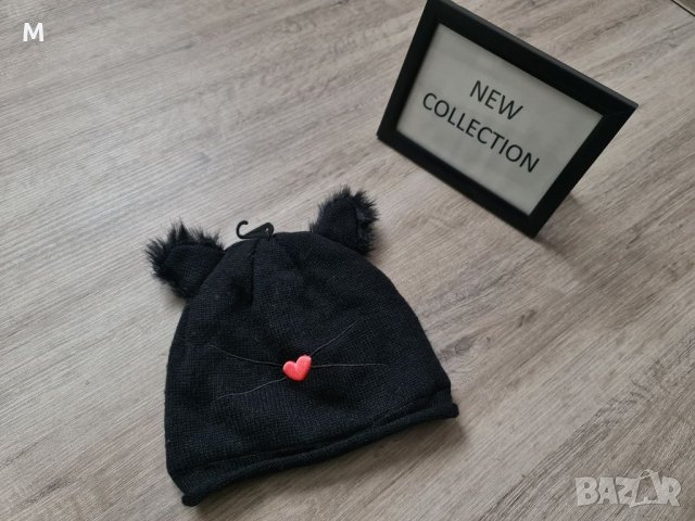 Нова зимна черна шапка КОТЕ с уши на намаление , снимка 1 - Шапки - 37993224