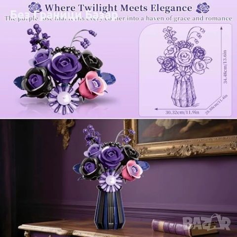 Нов Сглобяем букет рози в черно и лилаво – подарък за романтичен стил, снимка 6 - Други - 51587274