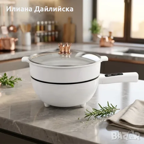 Многофункционален електрически тиган 4L с незалепващо покритие и стъклен капак!