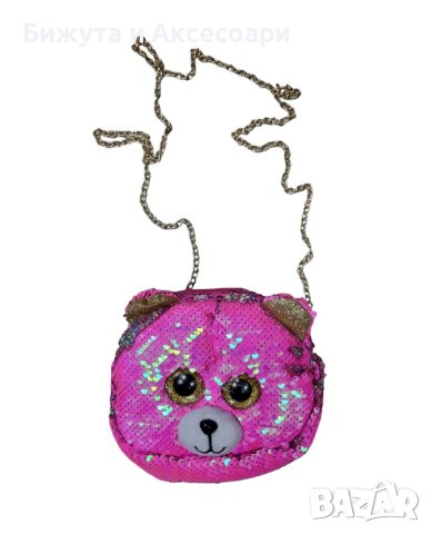 Детска чанта с форма на мече с цикламени пайети G:003, снимка 1