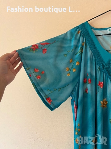 Дълга сатенена рокля с цветя флорален десен L размер 👗, снимка 2 - Рокли - 51920637