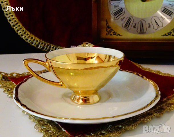 Чаша с чиния баварски порцелан 24 k Gold. , снимка 3 - Чаши - 42310243