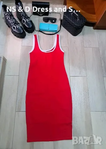 Червена дамска рокля средно дълга , снимка 4 - Рокли - 30588043