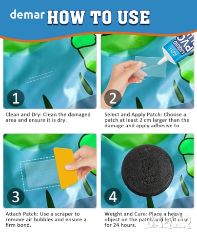 Комплект за поправка на надуваеми матраци и водоустойчива винилова облицовка EPN, 80 мл, снимка 6 - Други стоки за дома - 54218139