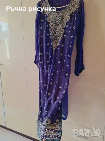 Индийска традиционна южноазиатска курта (kurta) или камиз (kameez), отличаваща се с наситено лилав , снимка 5 - Туники - 56153203