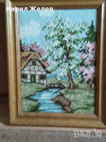СТАР ГОБЛЕН СЕЛСКА КЪЩА ГЕРМАНИЯ ПАСТОРАЛЕН ПРОЛЕТЕН СЕЛСКИ ПЕЙЗАЖ в ДЪРВЕНА РАМКА 30925 , снимка 8 - Гоблени - 37791358