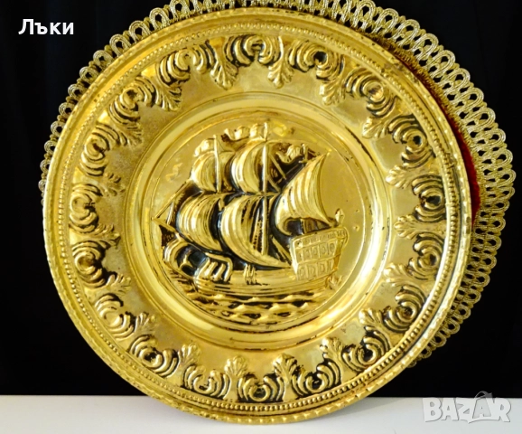 Бронзово пано,релефна картина Английски боен кораб,платноход. 