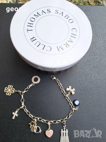 сребърна гривна Thomas sabo Charm club със 7 талисманчета , снимка 2 - Гривни - 52591375