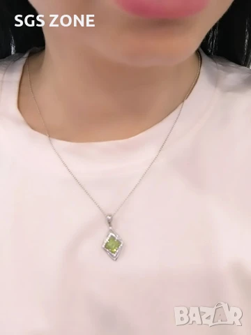 СРЕБЪРЕНА ВИСУЛКА СЪС АМЕТИСТ ПЕРИДОТ ИЛИ ЦИТРИН, снимка 5 - Колиета, медальони, синджири - 51179710