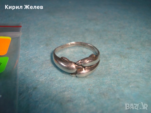 ДЕЛФИНИ - СТАР ФИГУРАЛЕН СРЕБЪРЕН ПРЪСТЕН ВИСОКА ПРОБА СРЕБРО МАЙСТОРСКА ИЗРАБОТКА АНГЛИЯ 26809 , снимка 3 - Пръстени - 34895919