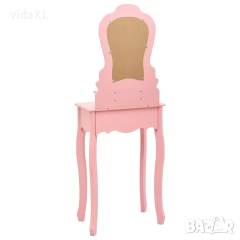 vidaXL Комплект тоалетка с табуретка, розов, 50x59x136 см, пауловния, снимка 4 - Тоалетки - 56146637
