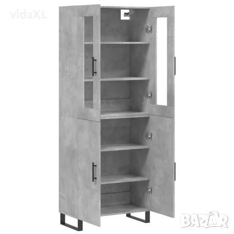 vidaXL Висок шкаф, бетонно сив, 69,5x34x180 см, инженерно дърво, снимка 4 - Бюфети - 56146774