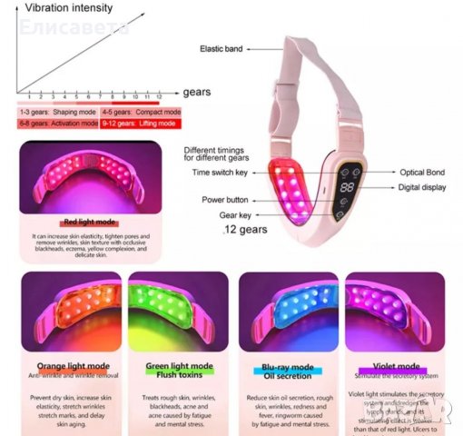 V-образен уред за лифтинг на лице, с вибрации, неинвазивна микротокова терапия, за двойна брадичка, снимка 7 - Козметика за лице - 39892972