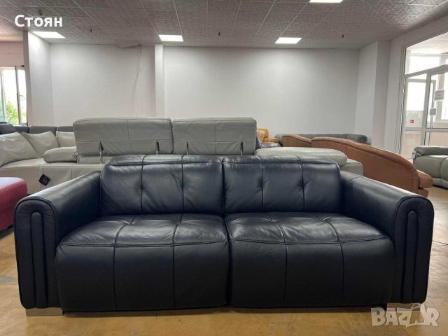 Черен кожен диван тройка с електрически релакс механизъм "Alessio", снимка 6 - Дивани и мека мебел - 39977135