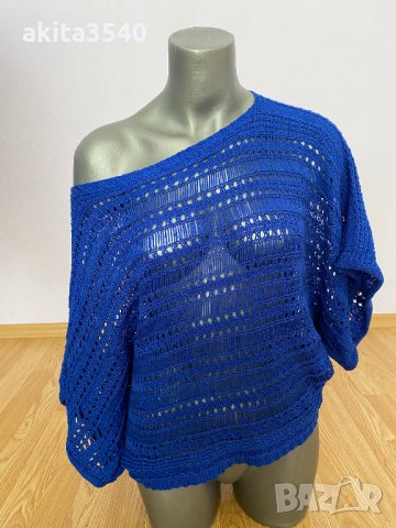 Синя плетена блуза, снимка 3 - Блузи с дълъг ръкав и пуловери - 34345584