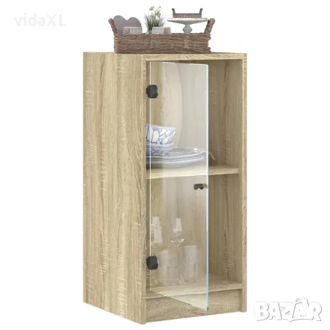 vidaXL Страничен шкаф със стъклени врати, дъб сонома, 35x37x75,5 cm, снимка 5 - Бюфети - 56148148