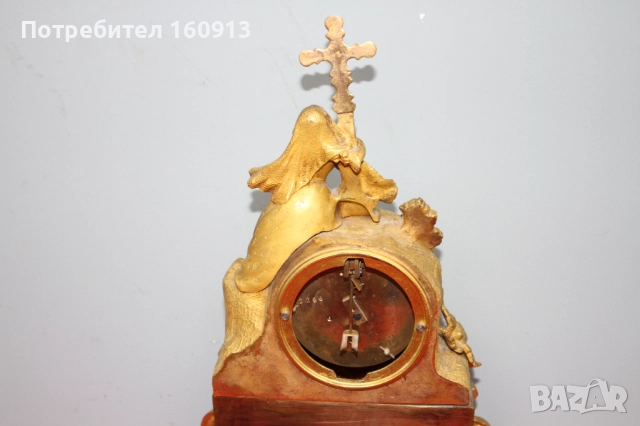 Позлатен бронз каминен часовник фигура жена религиозен кръст, снимка 10 - Антикварни и старинни предмети - 51451984