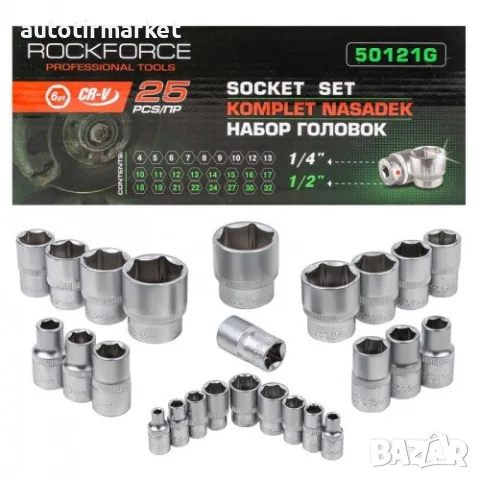 Комплект вложки 25 части 1/4"&1/2" (4 – 32mm) – ROCKFORCE 50121