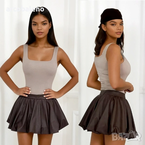 Дамска мини пола от еко кожа с вградени къси панталони, 2цвята , снимка 10 - Поли - 52567546