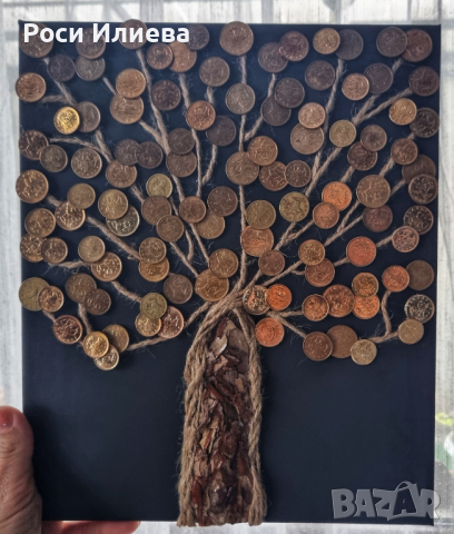 Дървото на парите / богатството декорирано със стотинки, снимка 1 - Картини - 44728646