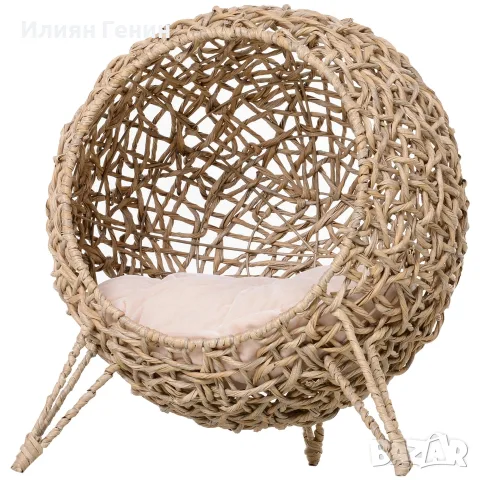PawHut Ратанова къщичка за котки с възглавница, снимка 10 - За котки - 56204530