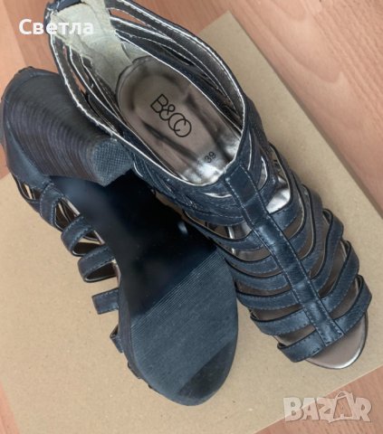 Обувки B&CO, черни, Нови, кожа,№ 39, стелка 24,5-25см, ток 8 см, снимка 2 - Дамски обувки на ток - 42629099