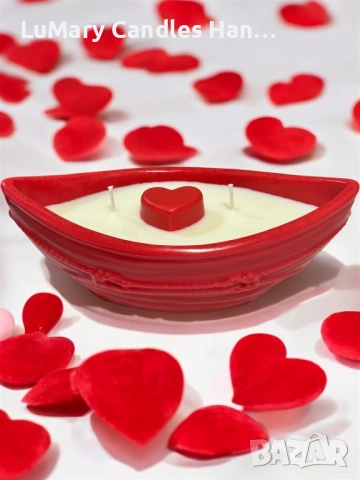 Свещ “Червена лодка със сърце”, снимка 3 - Декорация за дома - 53222983
