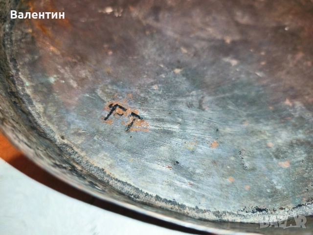 Старинна бакърена тава с ПЕЧАТ, снимка 3 - Антикварни и старинни предмети - 52540163