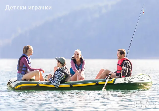 Надуваема лодка Seahawk 4 Intex, за 4 души, PVC, 351 х 145 см, зелена, снимка 3 - Водни спортове - 49981852
