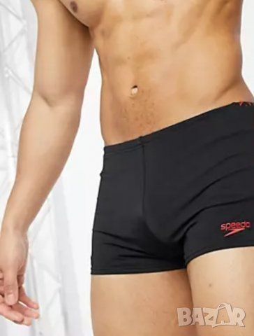 Speedo M-, Нови мъжки бански боксер в черно с червено лого