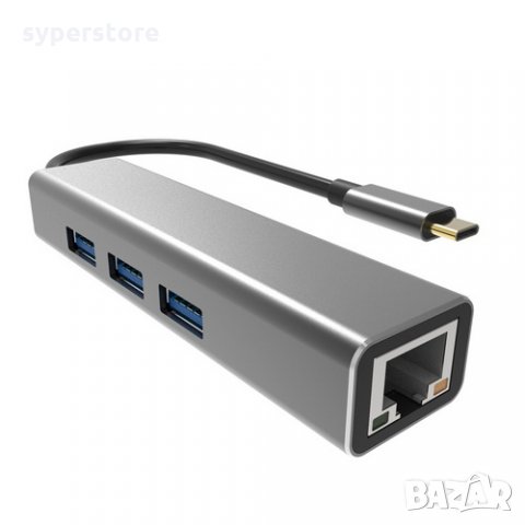 USB Хъб USB Type-C Разклонител VCom SS001194 USB3.0 3-портов хъб + LAN Docking Station