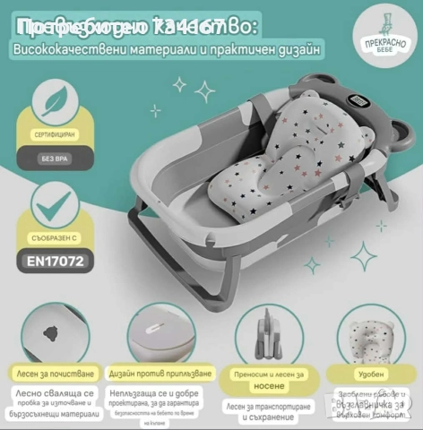 Сгъваема бебешка вана с термометър и възглавница, снимка 7 - Други - 52998700