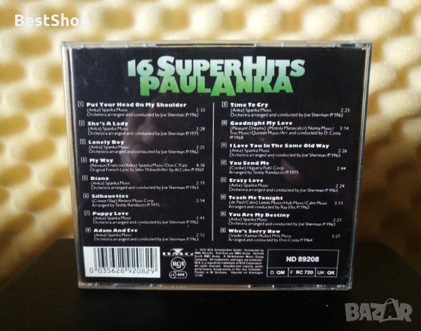 Paul Anka - 16 Super hits, снимка 2 - CD дискове - 30224005