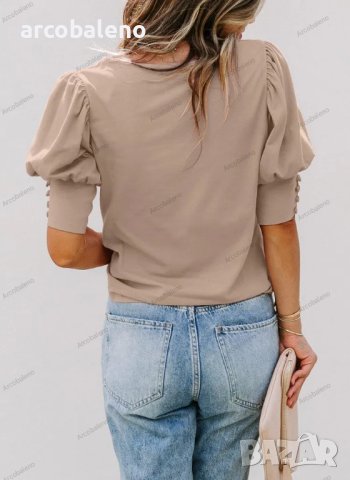 Едноцветна дамска блуза с буф ръкав, 6цвята, снимка 7 - Блузи с дълъг ръкав и пуловери - 42126955