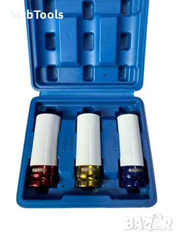 Комплект ударни вложки за лети джанти 17, 19, 21 мм 1/2″ HAWEK, снимка 3 - Други инструменти - 48698401