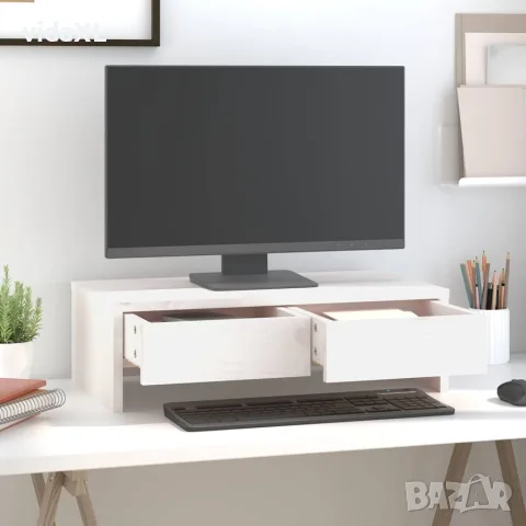 vidaXL Поставка за монитор, бяла, 50x27x15 см, бор масив, снимка 3 - Шкафове - 56147950