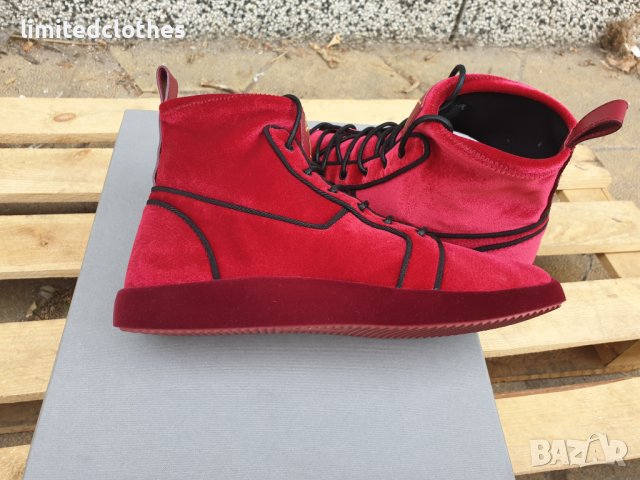 GIUSEPPE ZANOTTI Red Velvet High Top Sneakers Мъжки Велурени Кецове size 41, снимка 4 - Кецове - 42383947