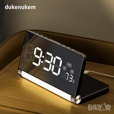 Дигитален будилник – голям дисплей, 3-цветна нощна лампа, 2 аларми, температура
