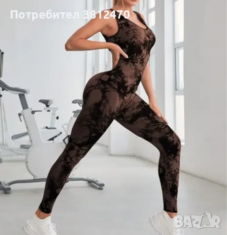 Дамски спортен комбинезон с техника на вързанието, еластичен едноцветен йога боди, спортно облекло , снимка 2 - Спортни екипи - 47924488