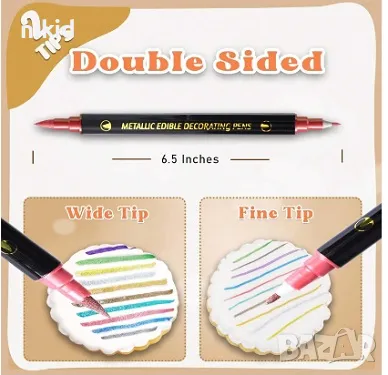 Сребро черен злато златен Маркер Флумастер Писалка двустранна сладкарска боя хранителен надпис  , снимка 9 - Други - 24854056