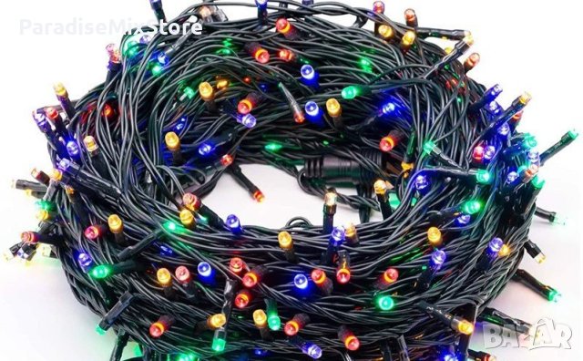 Цветни коледни лампички с черен кабел / 100led светлини - 10 метра
