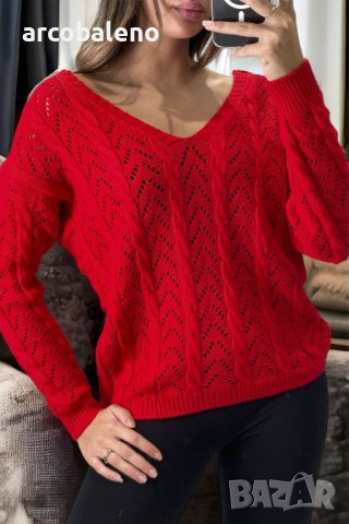 Дамски пуловер, кръстосан отзад с красива шарка, 5цвята - 023, снимка 3 - Блузи с дълъг ръкав и пуловери - 39855780
