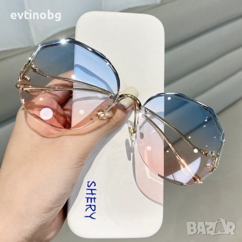 Дамски полигонални слънчеви очила без рамки + калъфче., снимка 6 - Слънчеви и диоптрични очила - 54126743