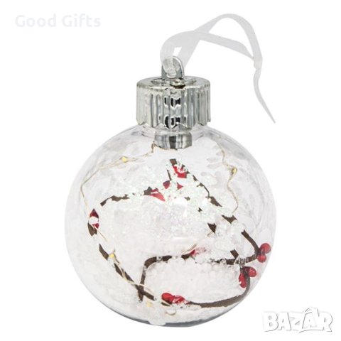 2 броя LED светеща Коледна топка, Прозрачна, Снежинки и клонче 8см, снимка 2 - Други стоки за дома - 42688562