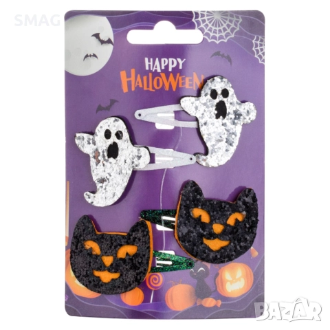 Хелоуин / Halloween фиби за коса – бели и зелени с брокат, 5.5x4 см (4 броя)_1239893, снимка 2 - Шноли, диадеми, ленти - 52110660