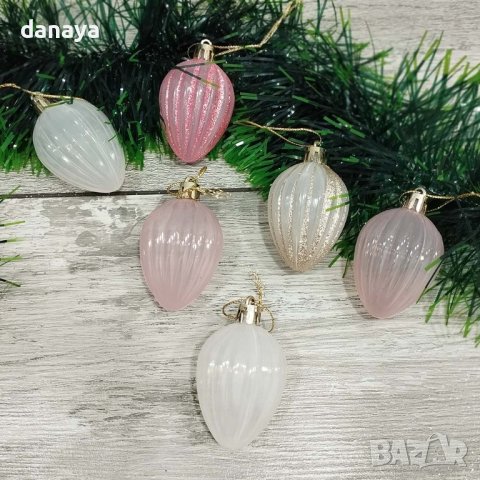 4246 Комплект цветни коледни играчки за елха, 6 броя, снимка 2 - Декорация за дома - 42827804